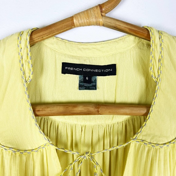 French Connection buttercup yellow chiffon swing dress Size 6 - Picture 4 of 7